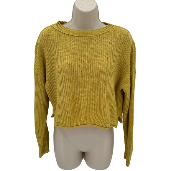 Wild Fable Women’s Yellow Ribbed Knit Cropped Sweater Size Medium - Picture 1 of 7